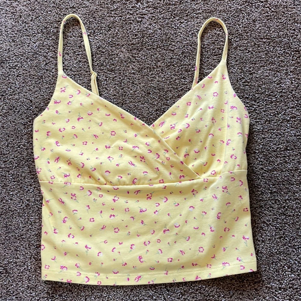 Size small, yellow tank with pink flowers